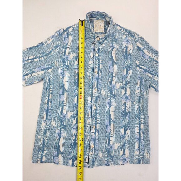 Tasso Elba Island Sz Medium Mens Blue Floral Silk Linen Blend Short Sleeve Shirt - Picture 8 of 9